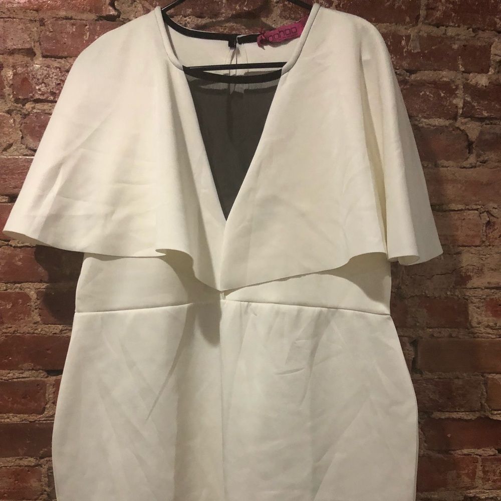 White Cape Dress w/ Mesh V-Neck